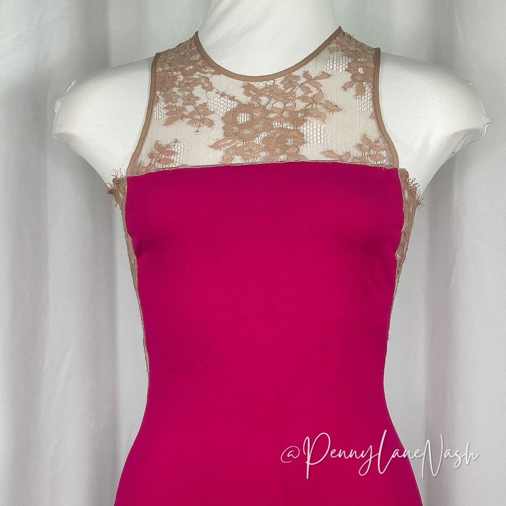 Mason Pink Bodycon Dress With Nude Lace Trim - Picture 3 of 10